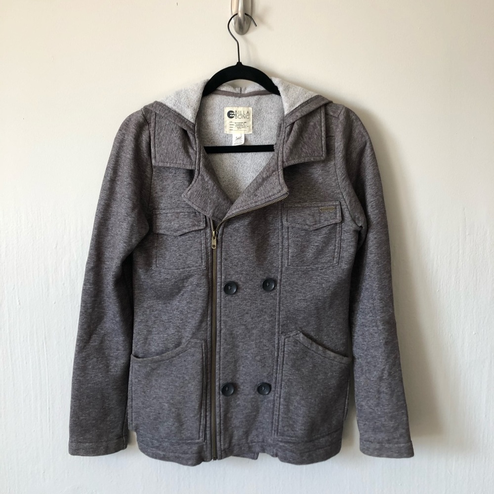Billabong hooded gray peacoat jacket — super comfy